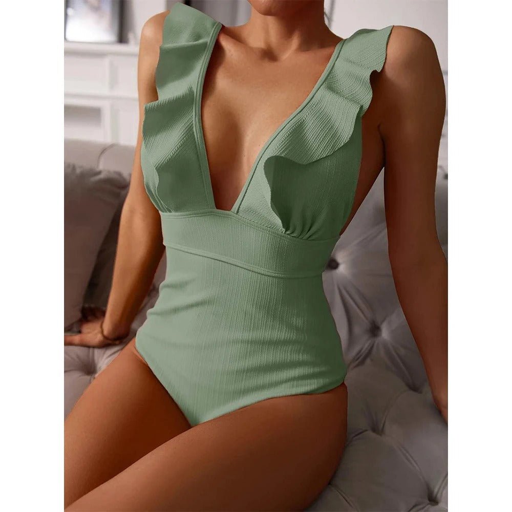 Women's V-Neck One-Piece Swimsuit - Black