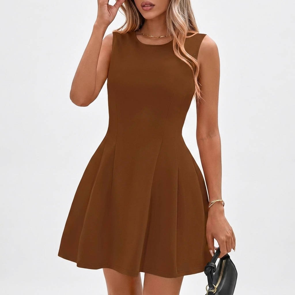 Women's Ponte Skater Mini Dress - Brown