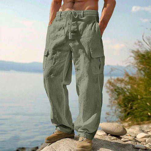 Men's Drawstring Linen Cargo Pants
