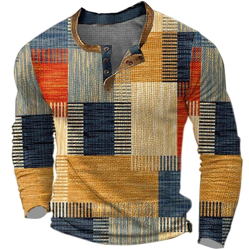 Men's Knit Henley Shirt - Brown