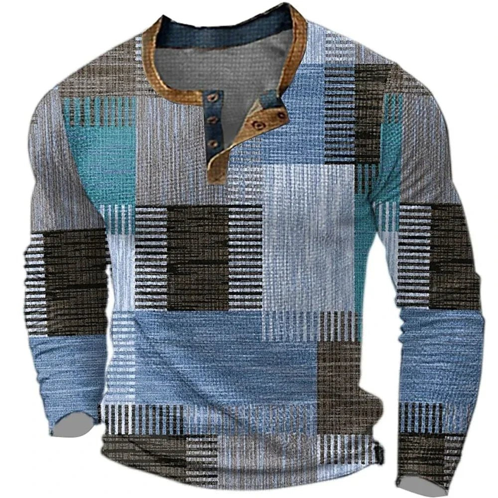 Men's Knit Henley Shirt - Blue