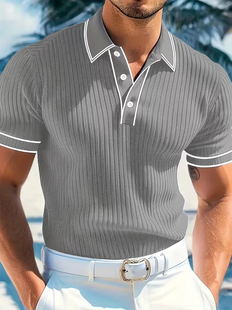 Men's Knit Polo Shirt - Grey
