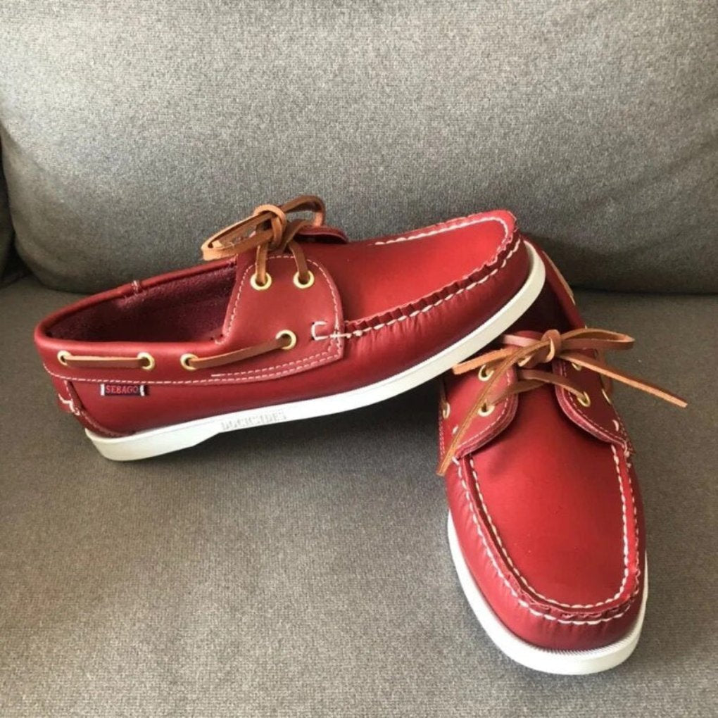 Men's Leather Boat Shoes - Red