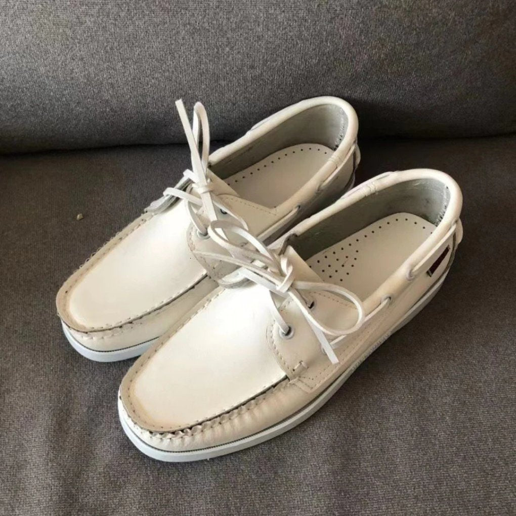 Men's Leather Boat Shoes - White