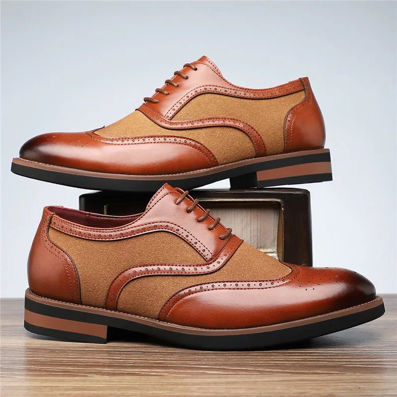 Men's Leather Wingtip Brogue Derby Shoes - Brown