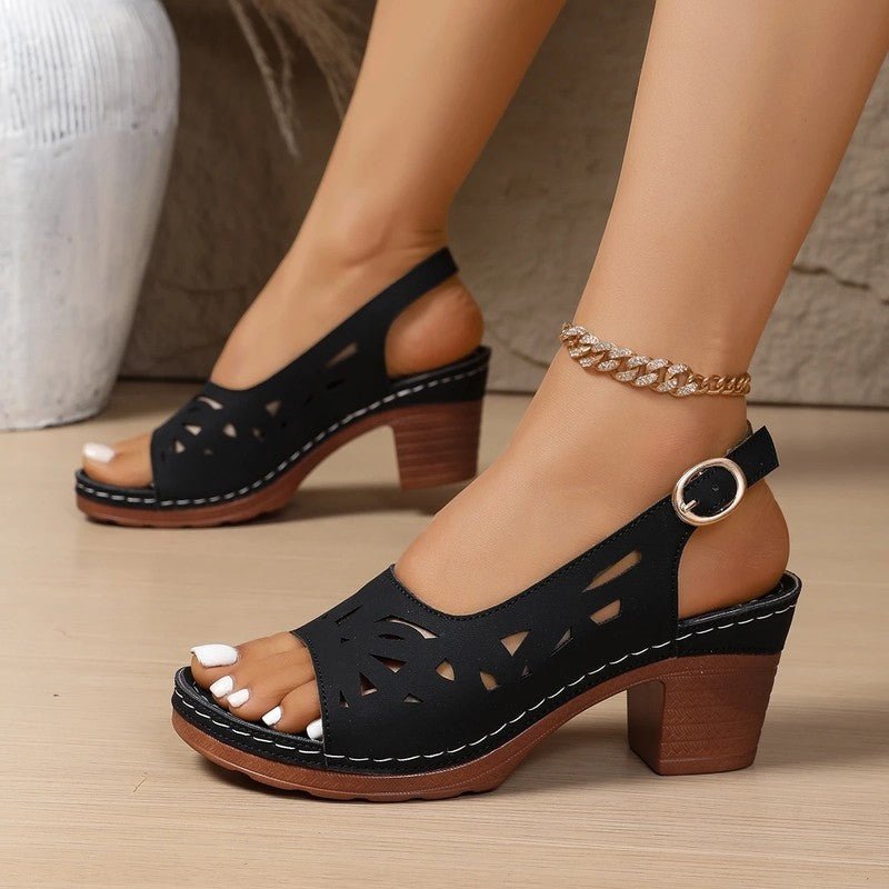 Women's Faux Leather Block Heel Sandals