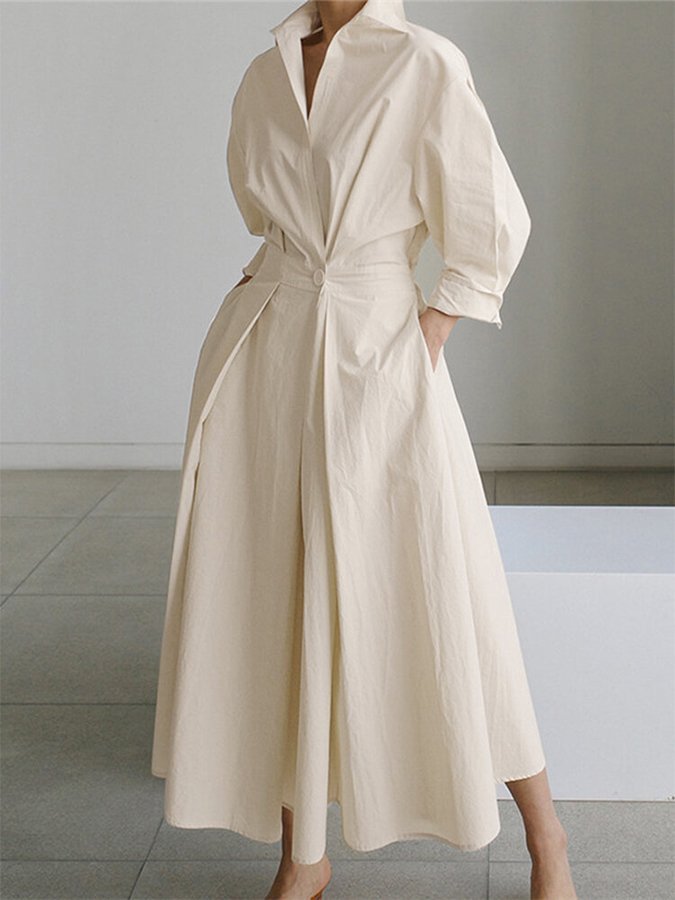 Women's Maxi Shirt Dress - Beige