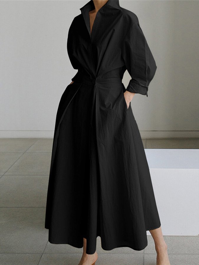 Women's Maxi Shirt Dress - Black