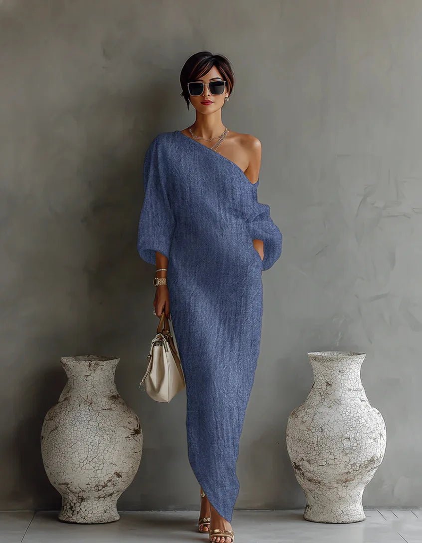 Women's One-Shoulder Maxi Dress - Blue