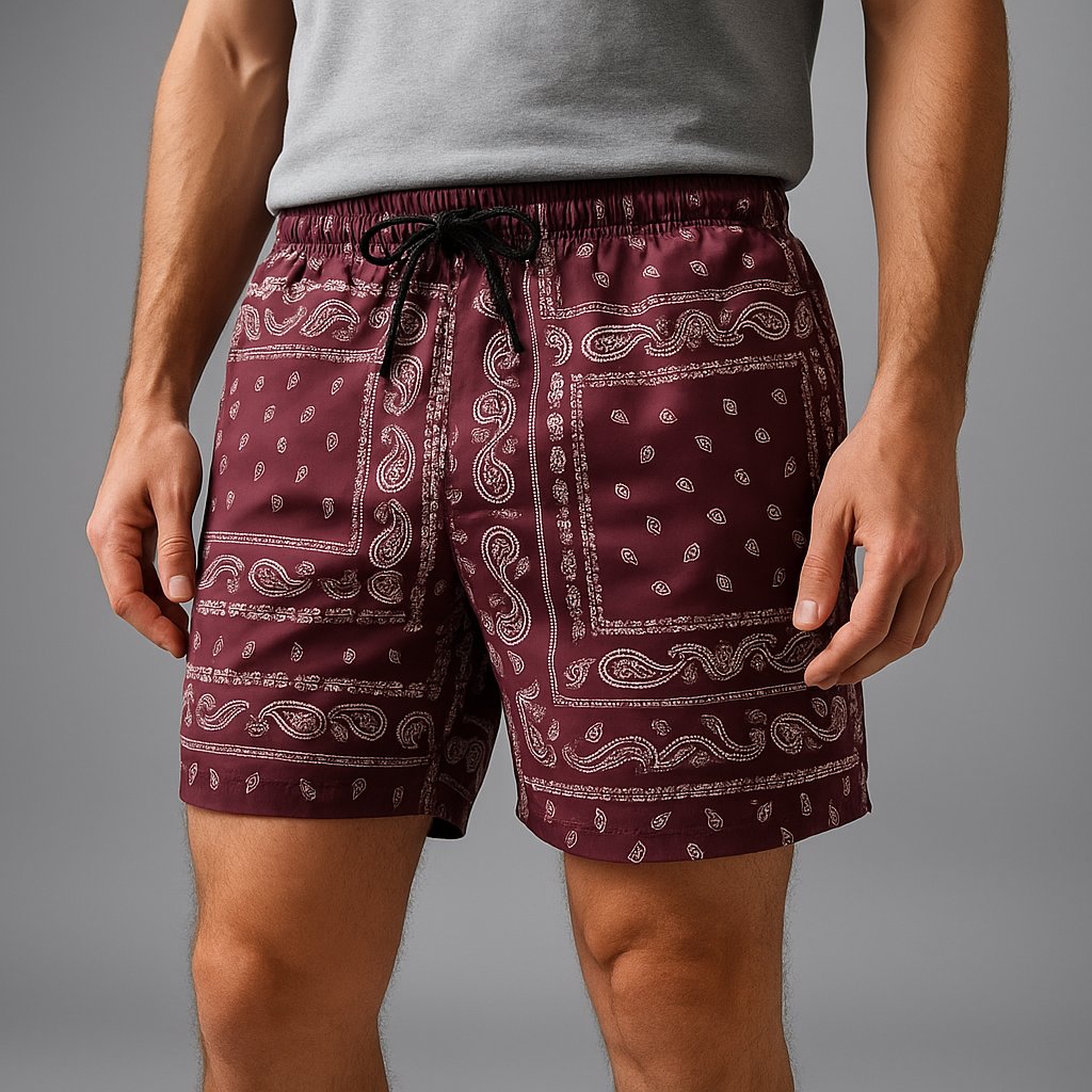 Men's Paisley Swim Shorts - Maroon