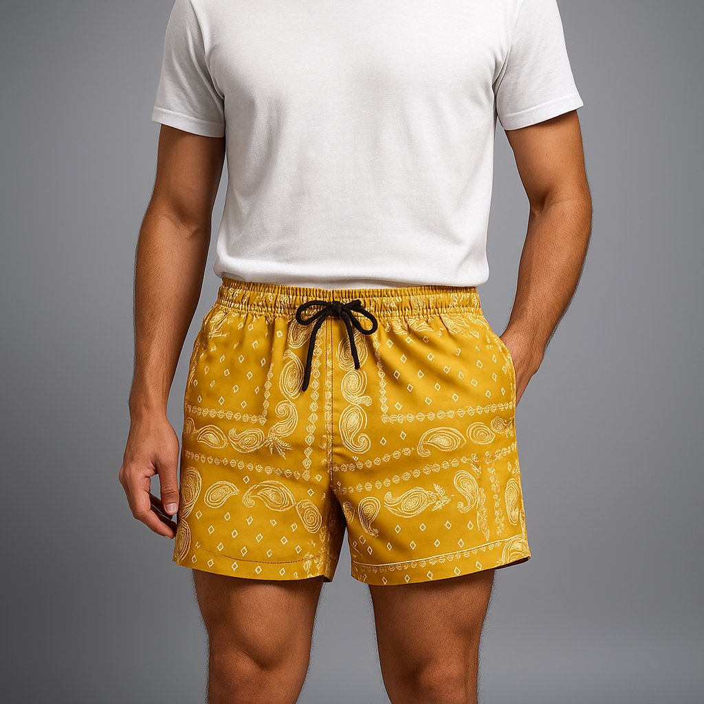 Men's Paisley Swim Shorts - Gold