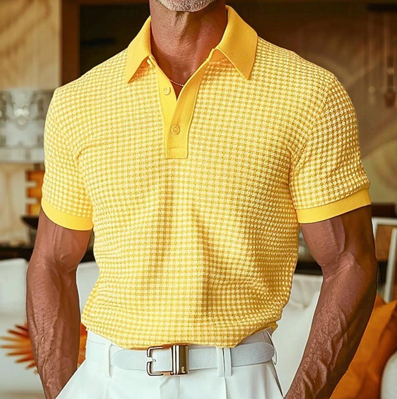 Men's Slim Knit Polo Shirt - Yellow