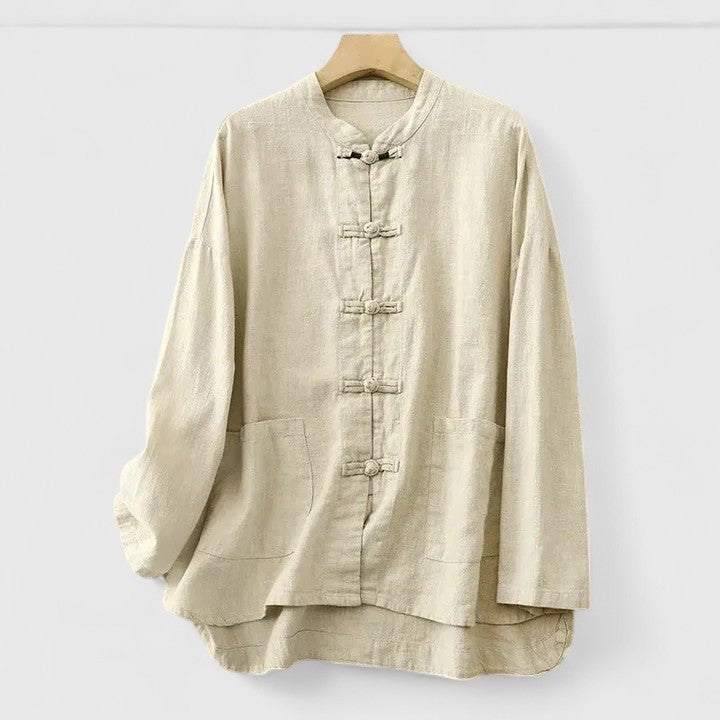 Men's Tang-Style Shirt Jacket - Beige