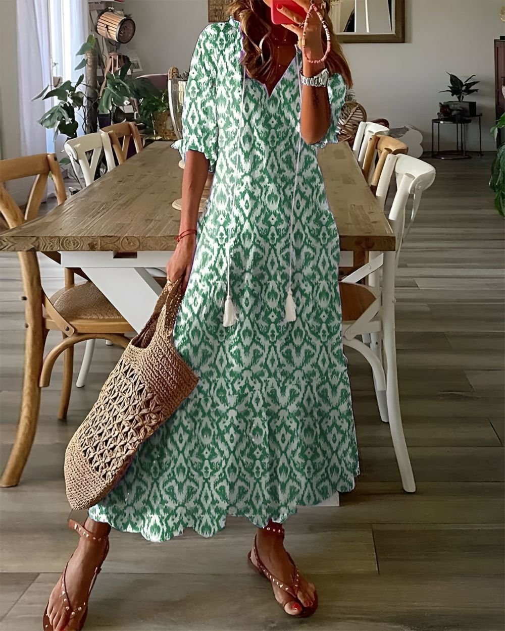 Women's Ikat Maxi Dress - Green (Almost sold out)