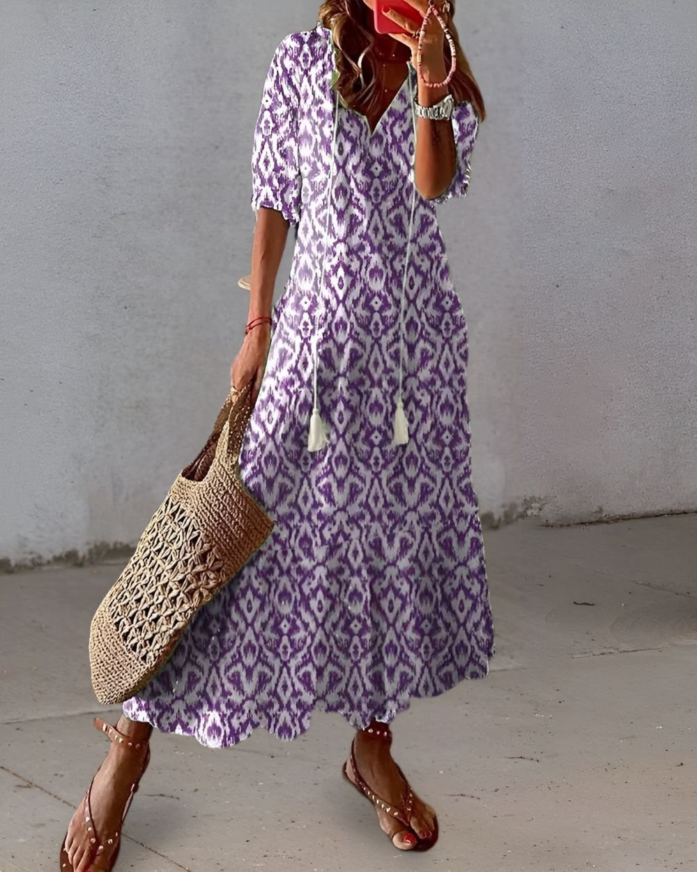 Women's Ikat Maxi Dress - Purple
