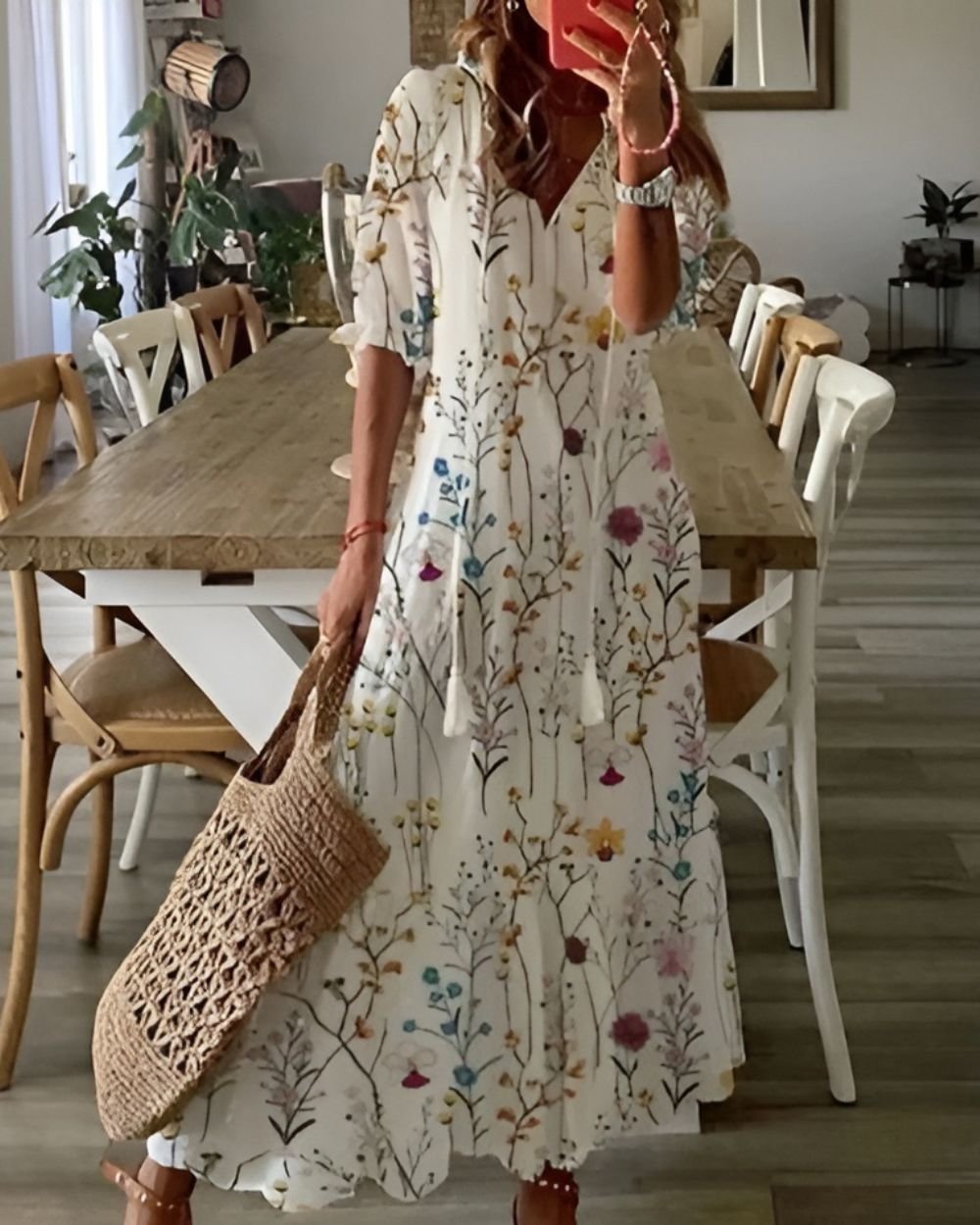 Women's Ikat Maxi Dress - White 2