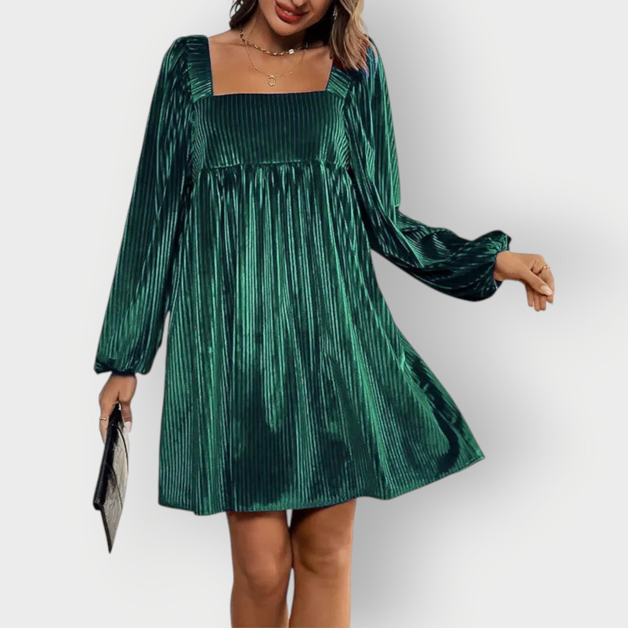Women's Pleated Party Mini Dress - Dark Green