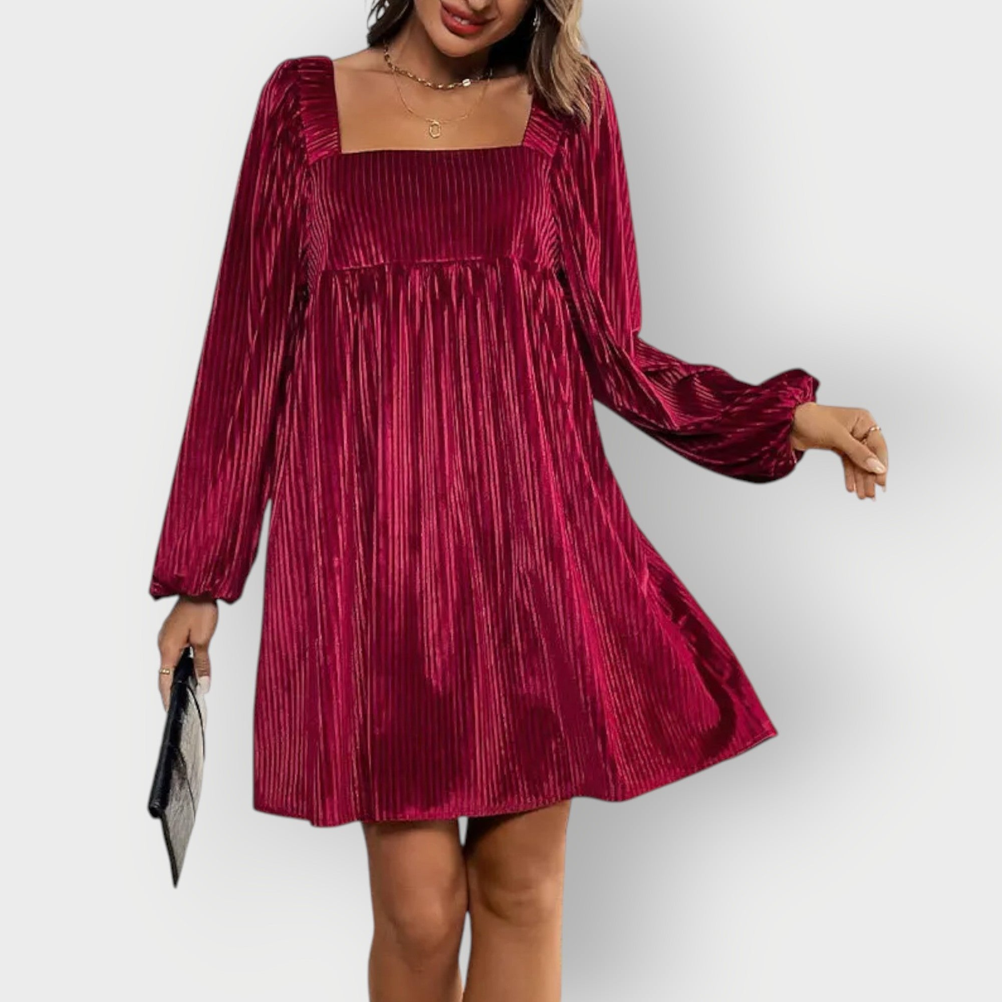 Women's Pleated Party Mini Dress - Wine Red