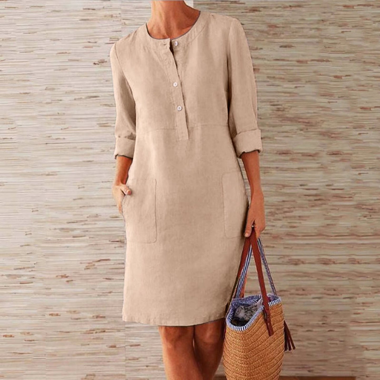 Casual Shift Dress - Beige