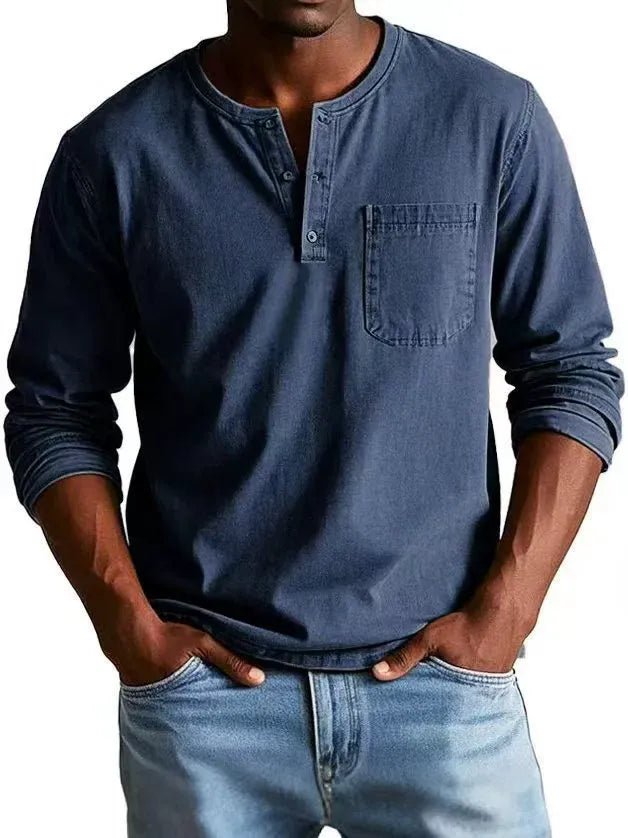 Men's Henley Shirt - Navy Blue