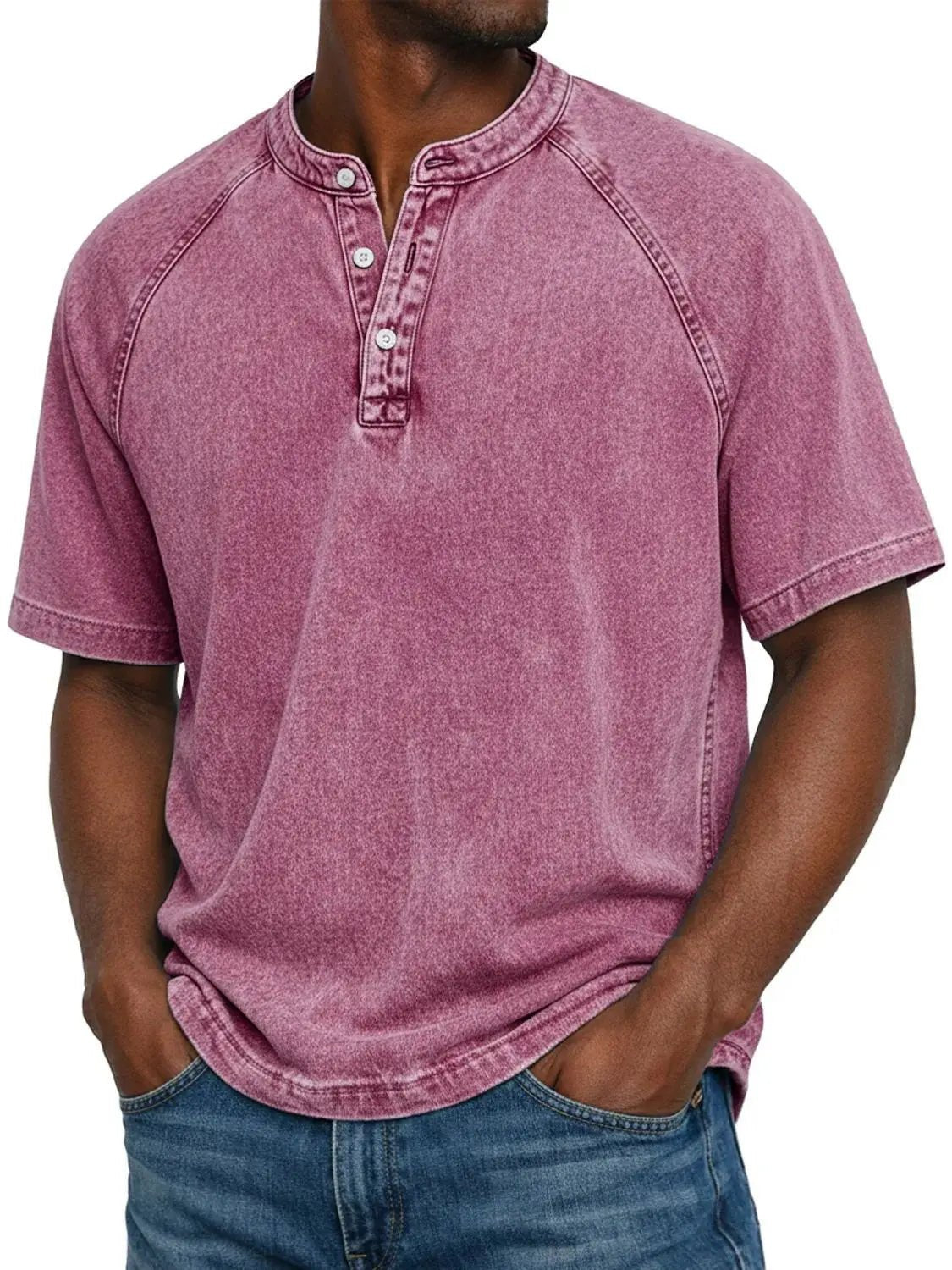 Men's Henley T-Shirt - Pink