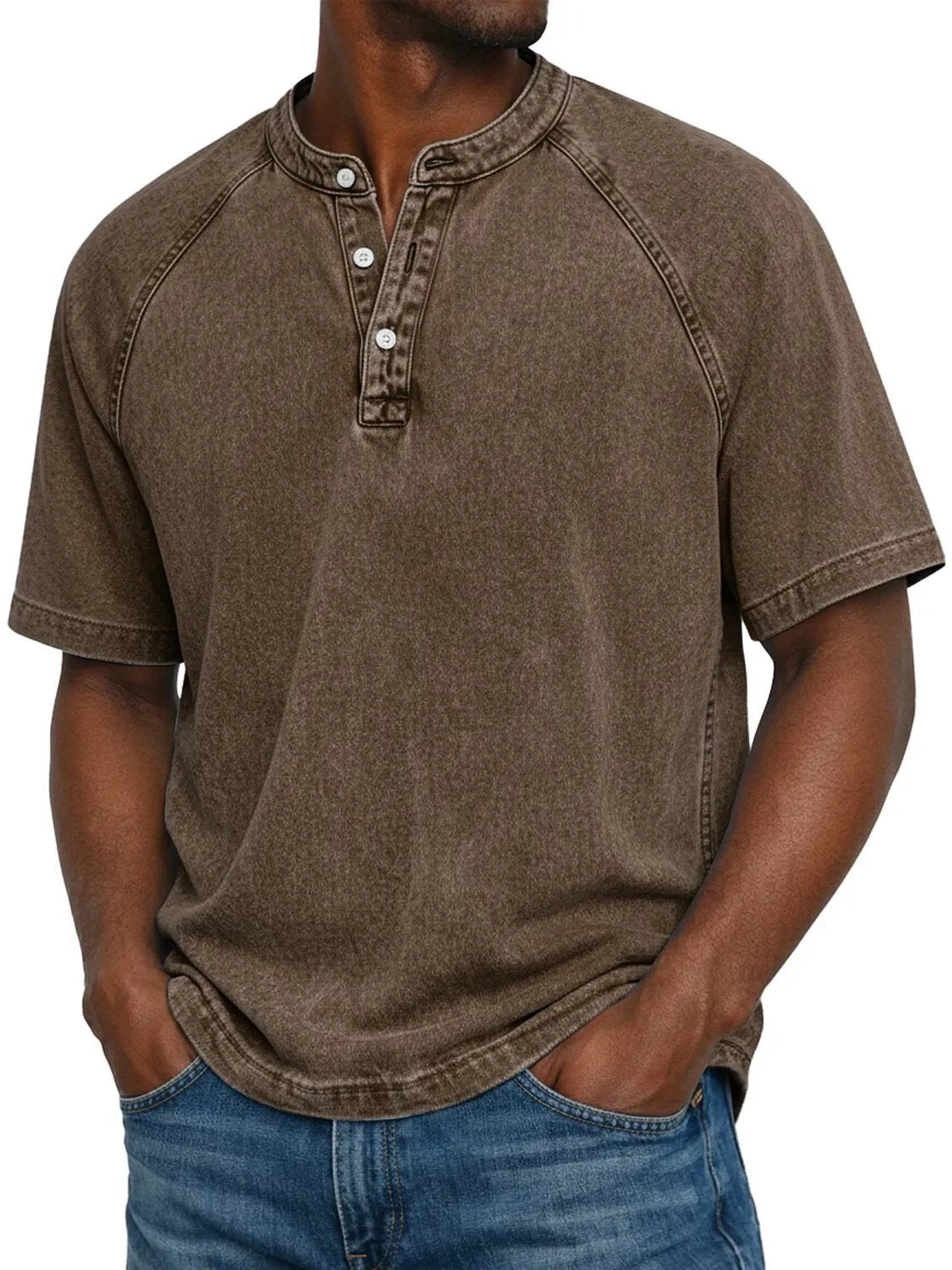 Men's Henley T-Shirt - Brown