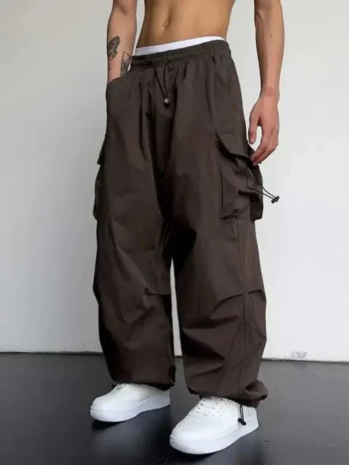 Men's Oversized Cargo Pants - Dark Brown