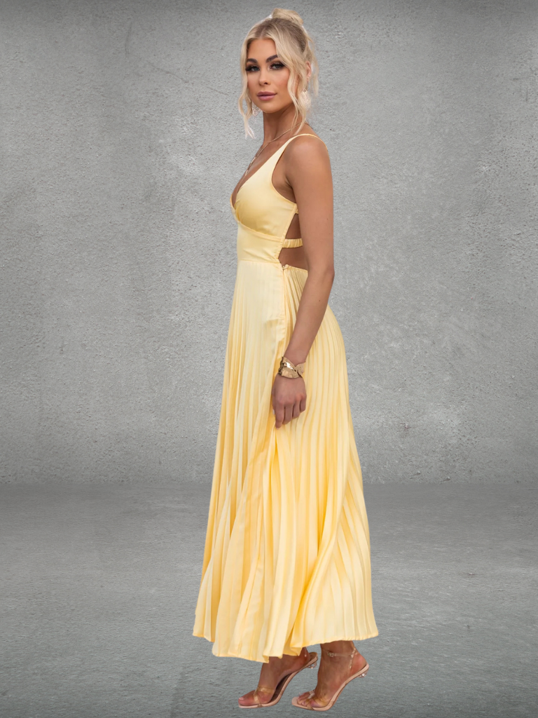 Donna™ | Yellow Pleated Midi Dress