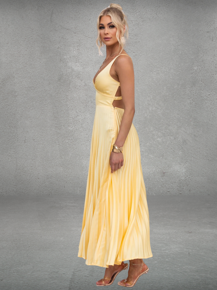 Donna™ | Yellow Pleated Midi Dress