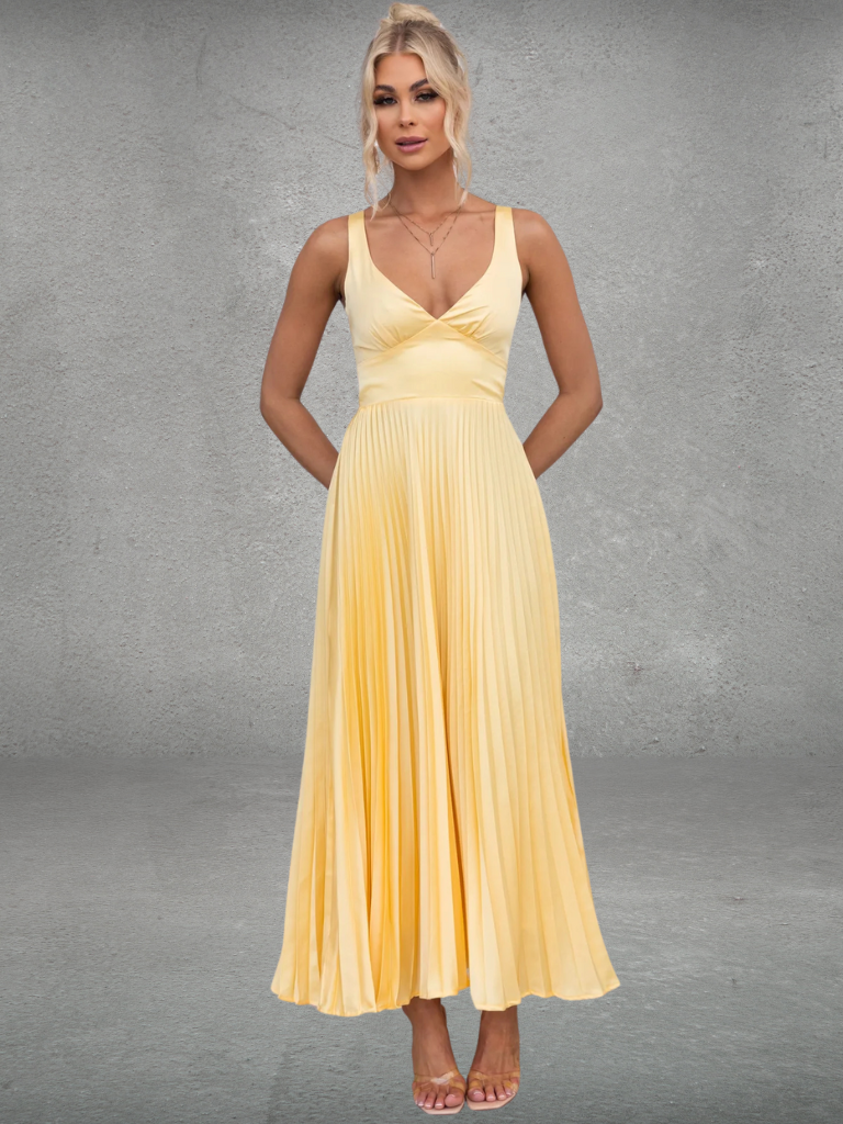 Donna™ | Yellow Pleated Midi Dress