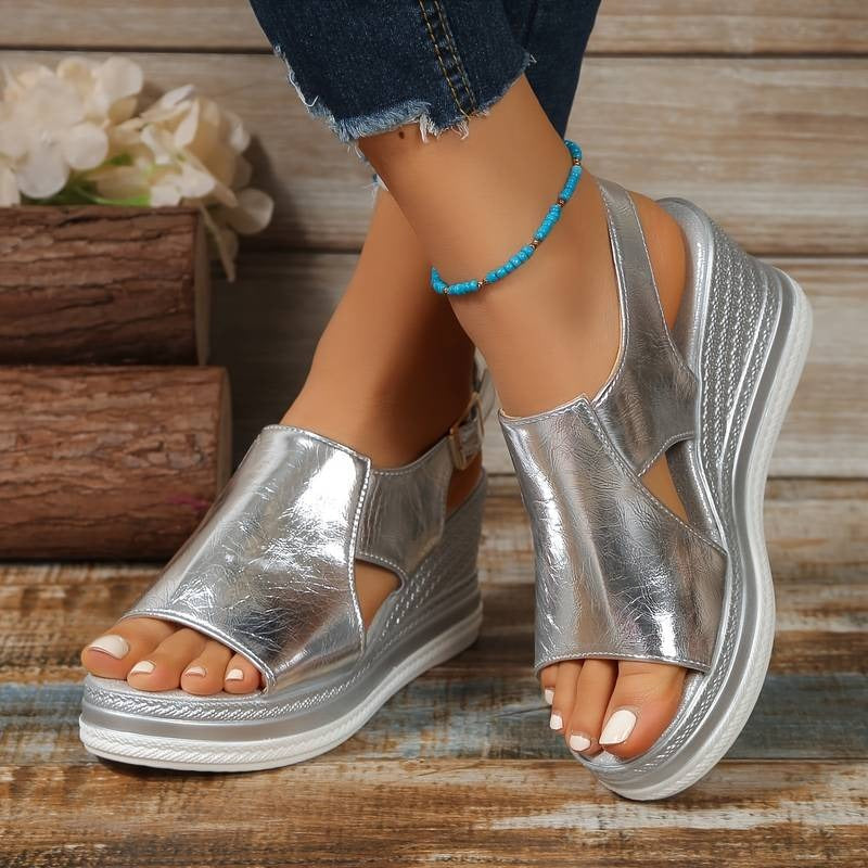Platform Wedge Sandals - Silver