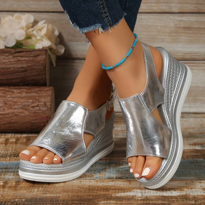 Platform Wedge Sandals - Silver