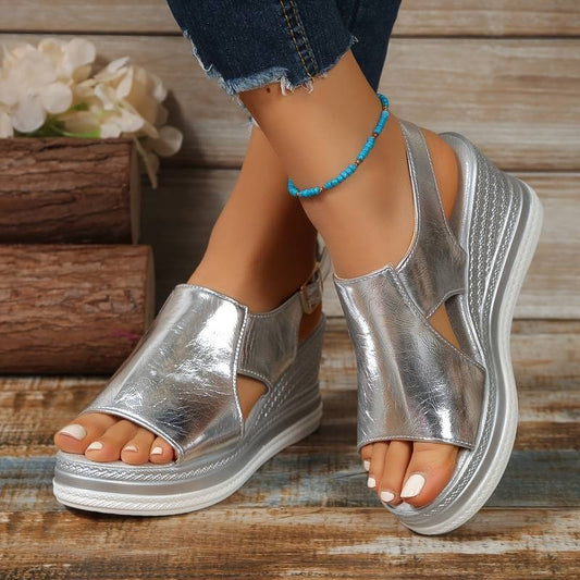 Platform Wedge Sandals - Silver