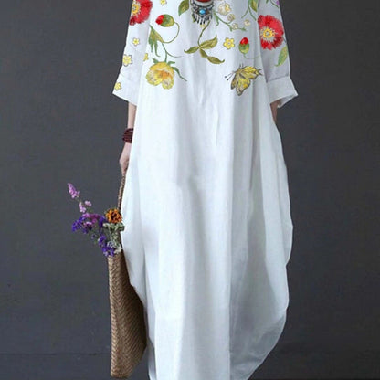 Embroidered Floral Maxi Dress - White