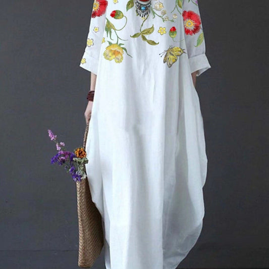 Embroidered Floral Maxi Dress - White