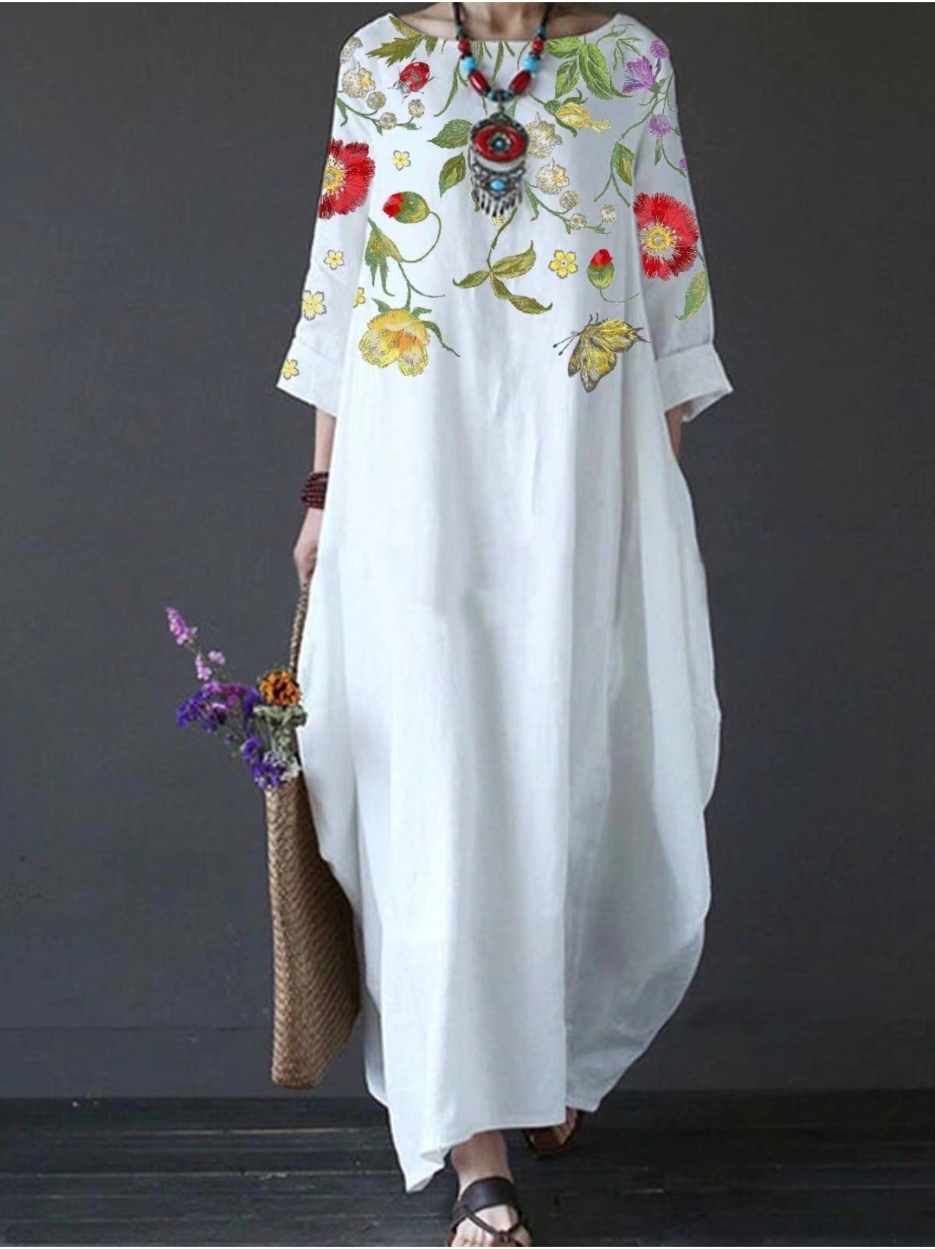 Embroidered Floral Maxi Dress