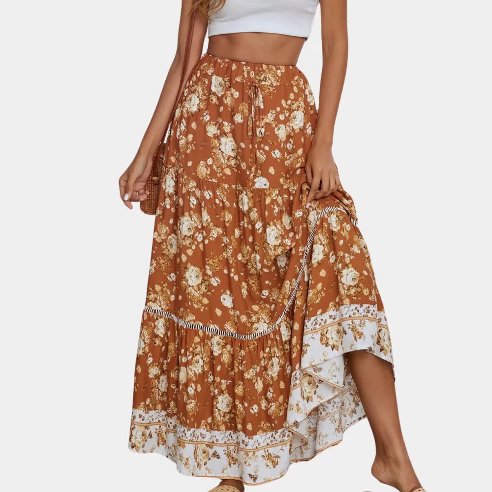 Women's Floral Maxi Skirt - Orange