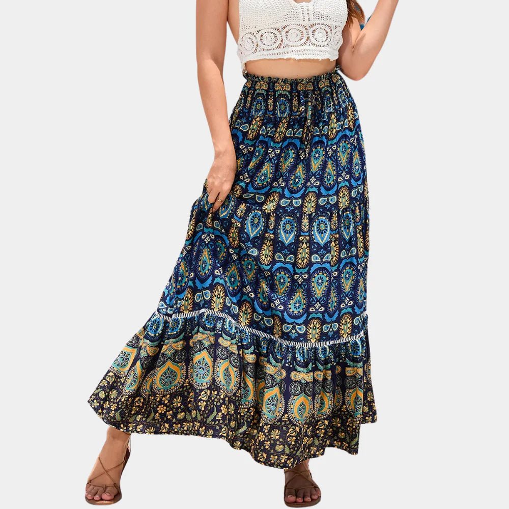 Women's Floral Maxi Skirt - Aqua Blue