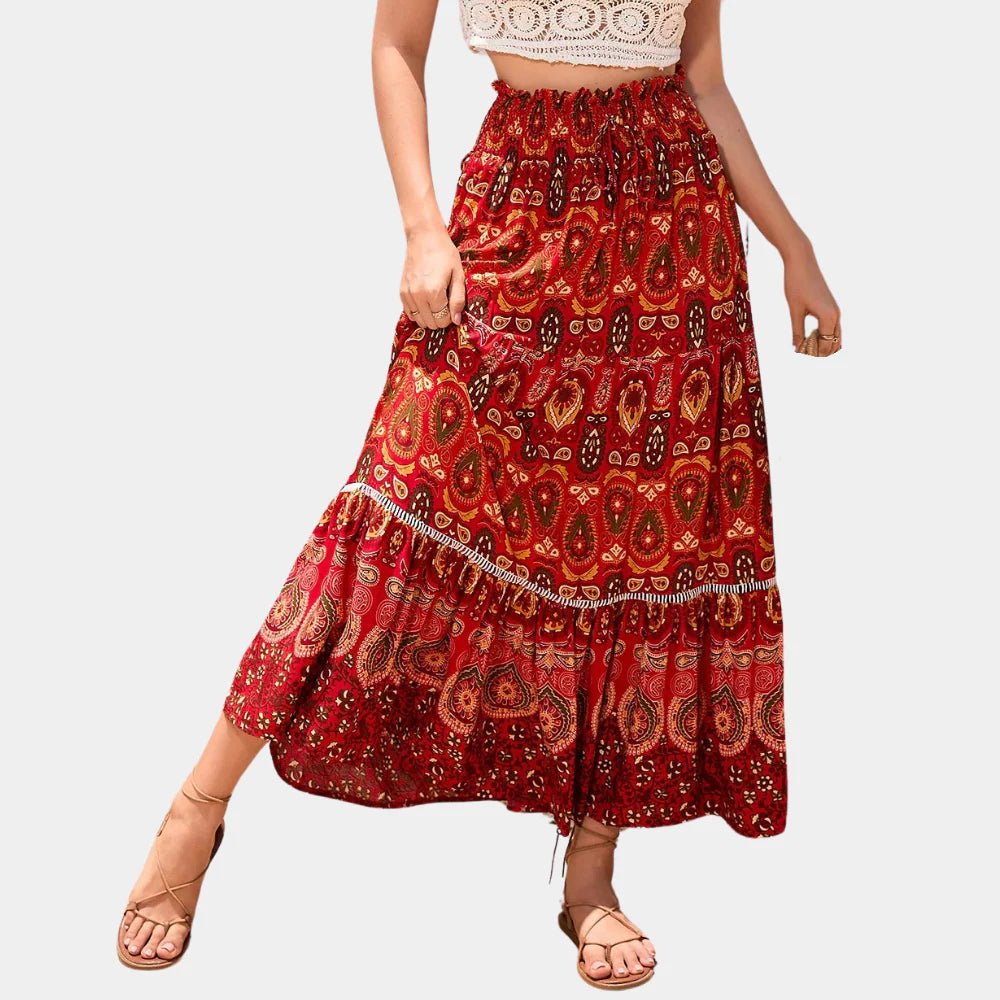 Women's Floral Maxi Skirt - Red