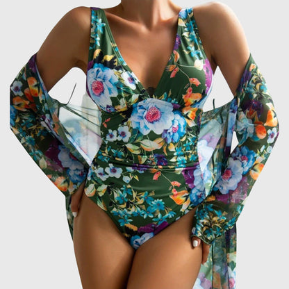 Floral Swimsuit Two Piece Set - Green