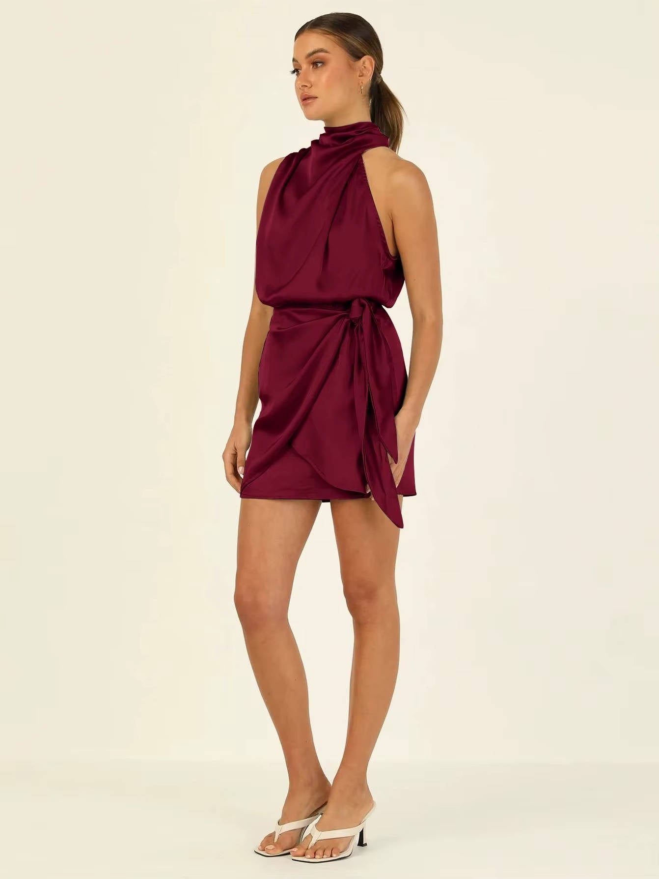 Women's Halter Satin Mini Dress