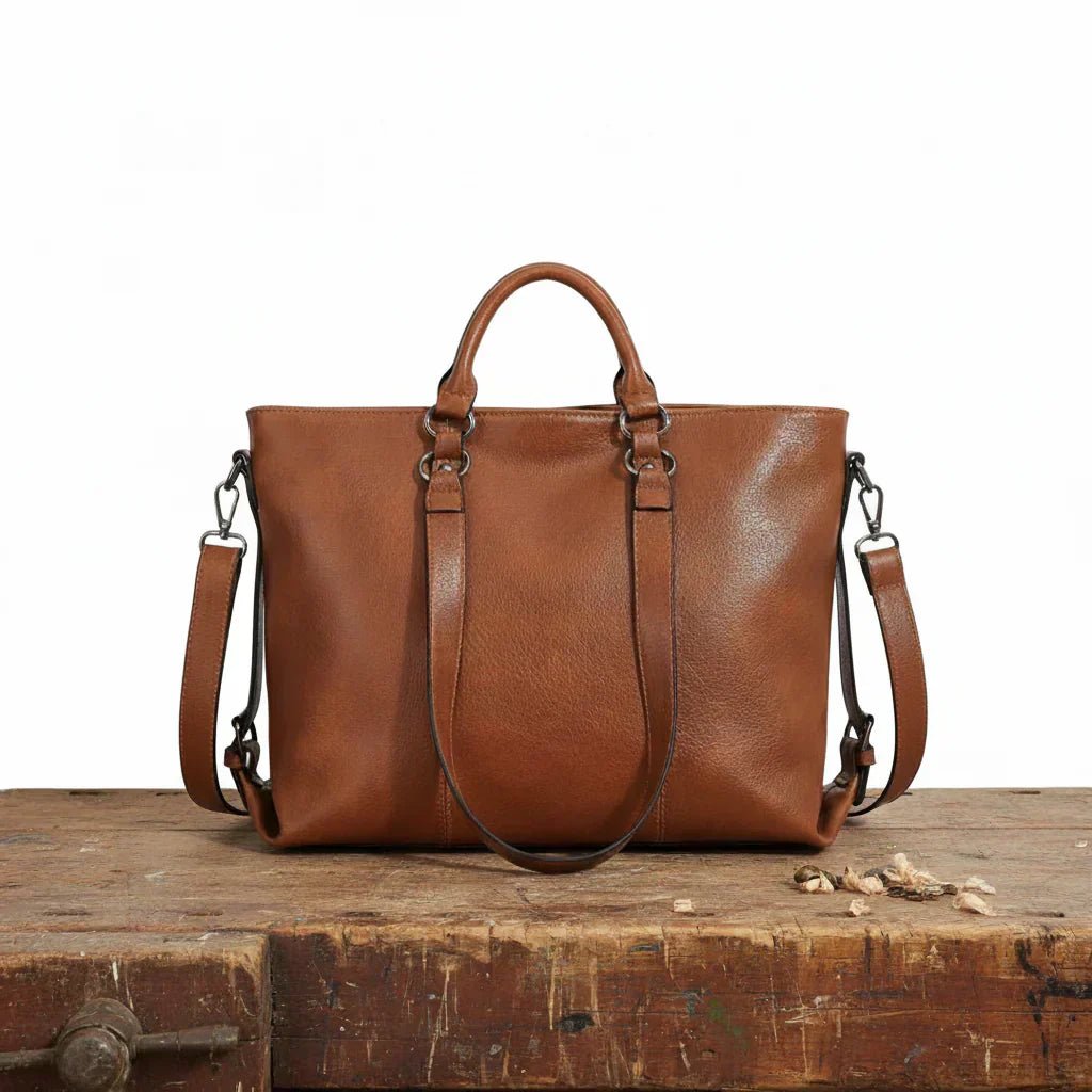 Women's Leather Tote Bag - Brown