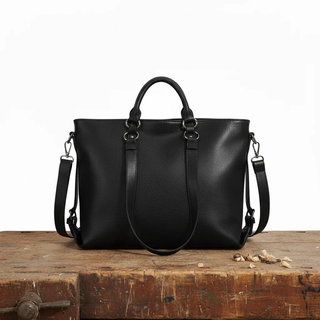 Women's Leather Tote Bag - Black