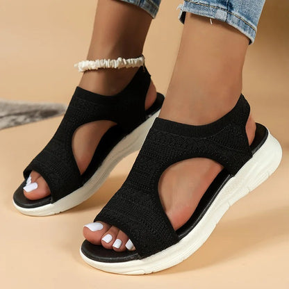 Orthopedic Comfort Wedge Sandals - Black