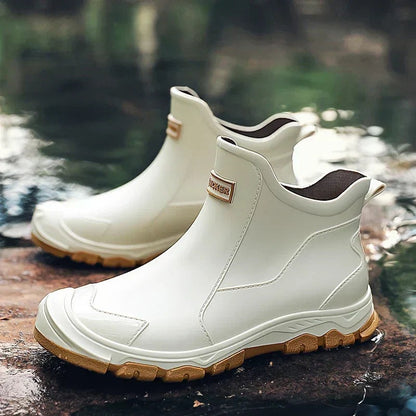Waterproof Ankle Rain Boots - Beige