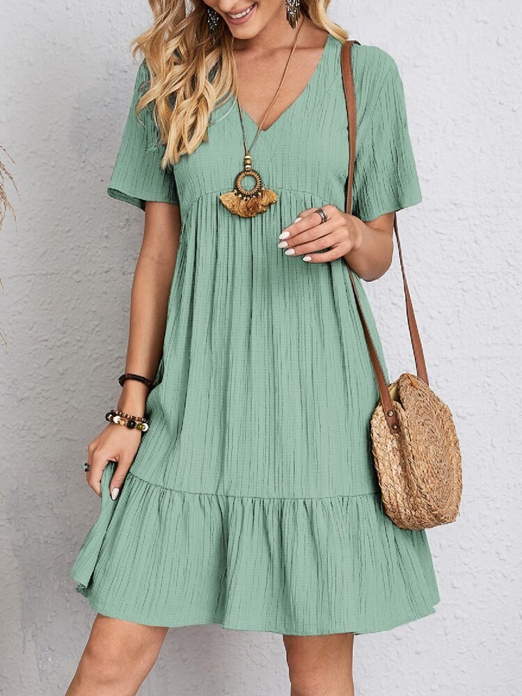 Women's V-Neck Vacation Mini Dress - Light Green