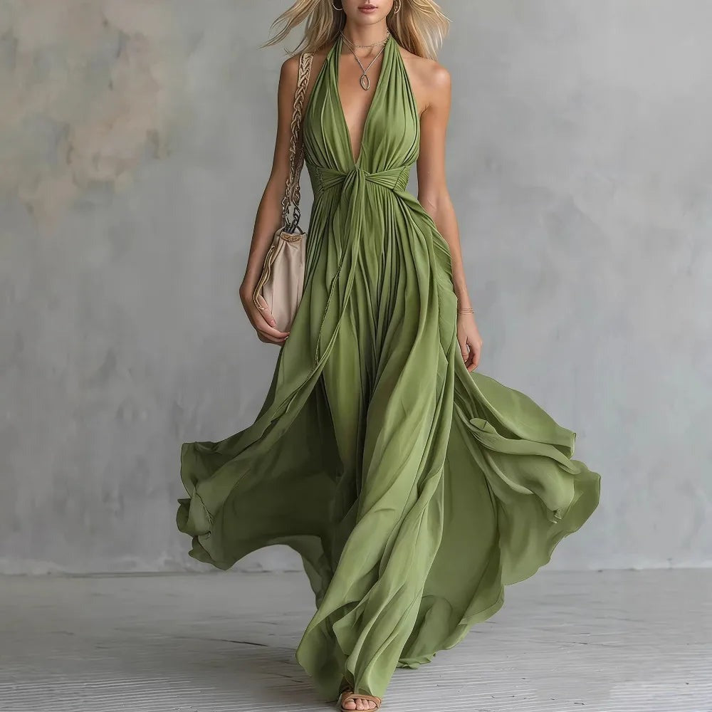 Grecian Goddess Maxi Dress - Green