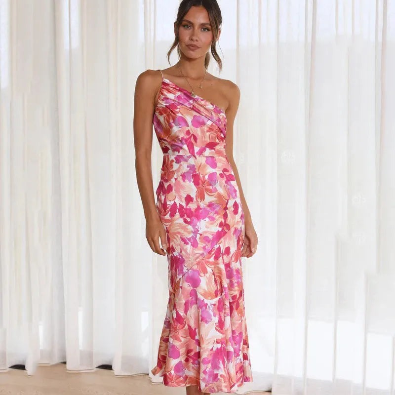 Floral Wedding Guest Midi Dress - Pink