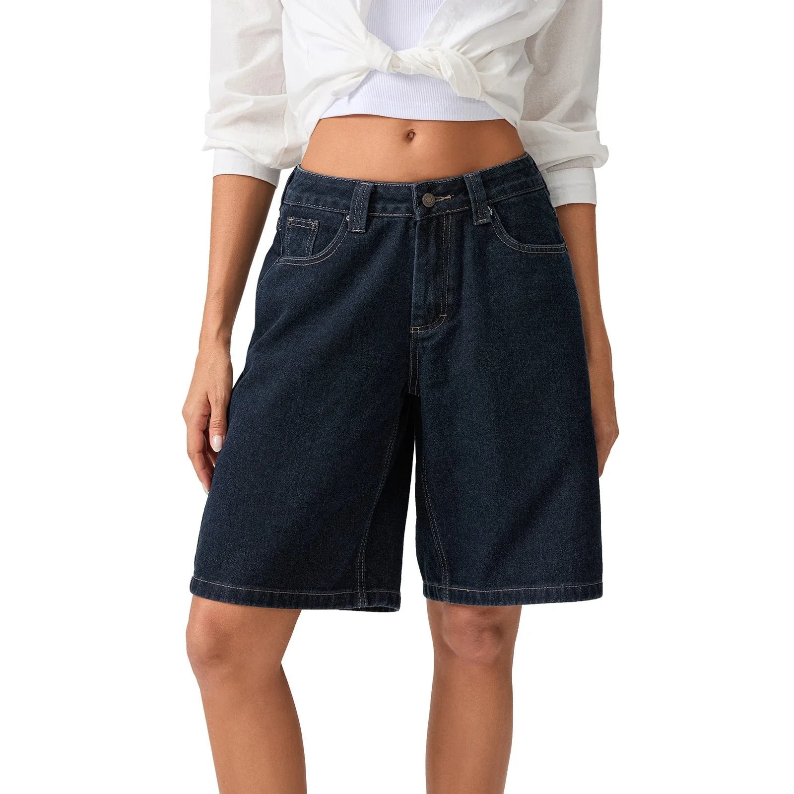 Women's Wide-Leg Denim Shorts - Dark Blue