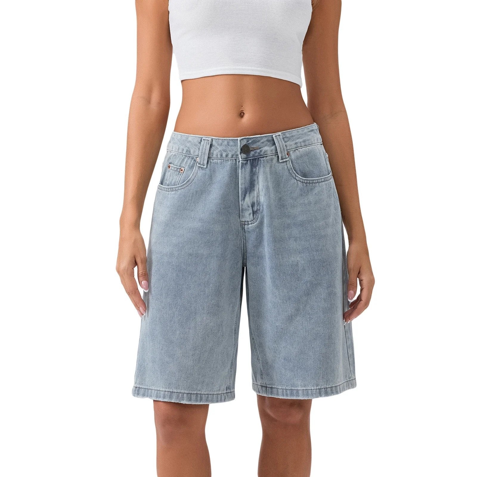 Women's Wide-Leg Denim Shorts - Light Blue